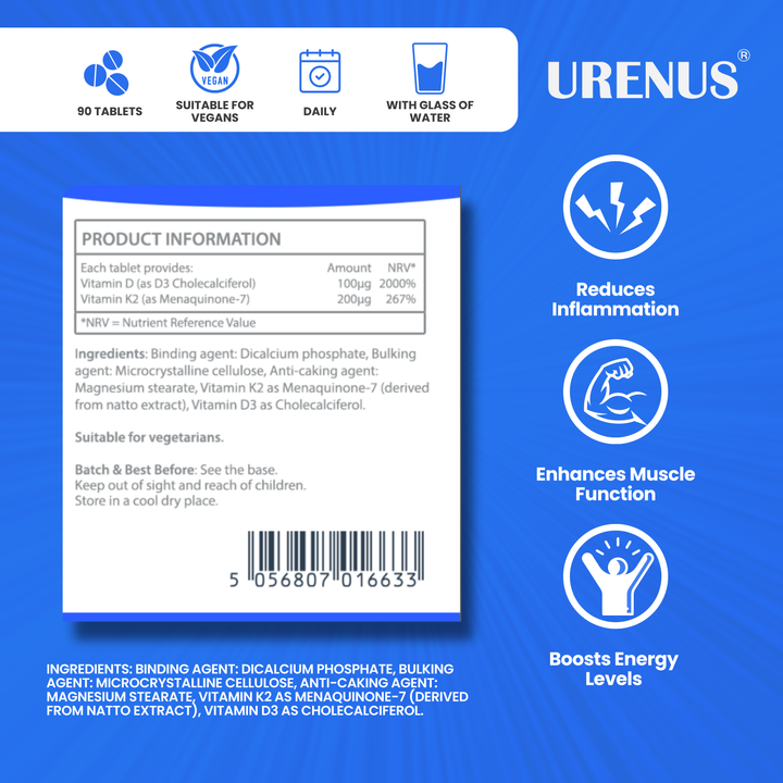 Vitamin D3 + K2 (4000 IU + 200 µg) – 90 Tablets