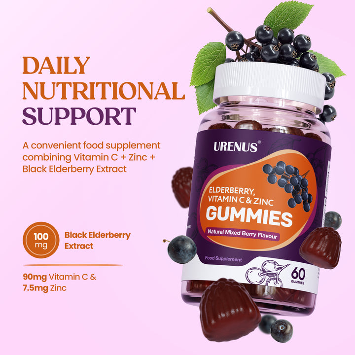 Elderberry, Vitamin C &amp; Zinc Gummies 100mg – 60 Gummies