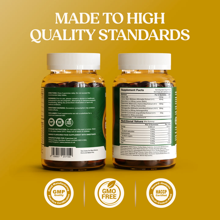 Ashwagandha Gummies 300mg with Lemon Balm, Chamomile &amp; Lavender – 60 Gummies