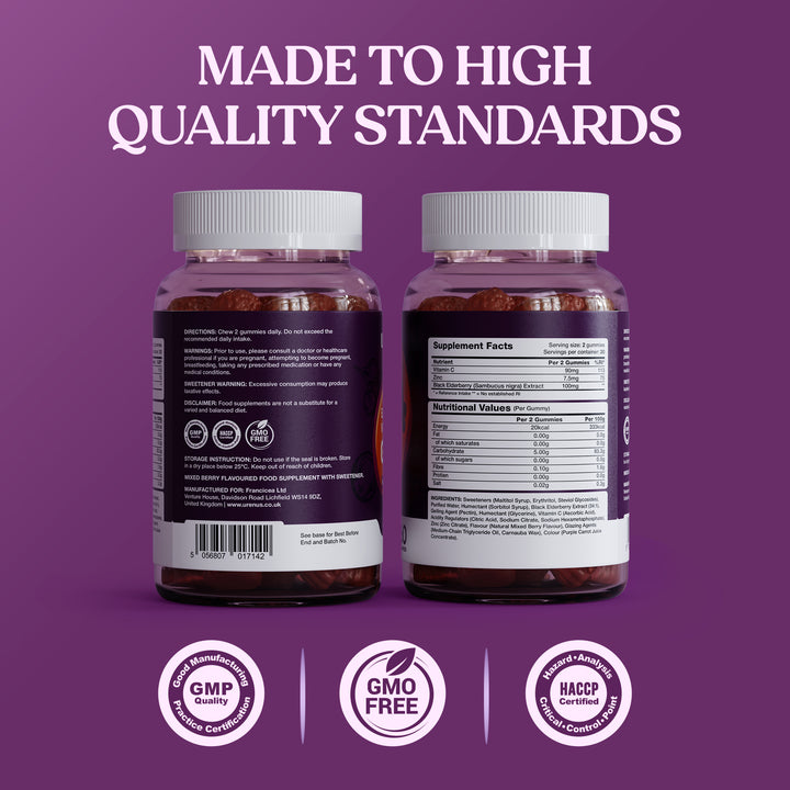 Elderberry, Vitamin C &amp; Zinc Gummies 100mg – 60 Gummies