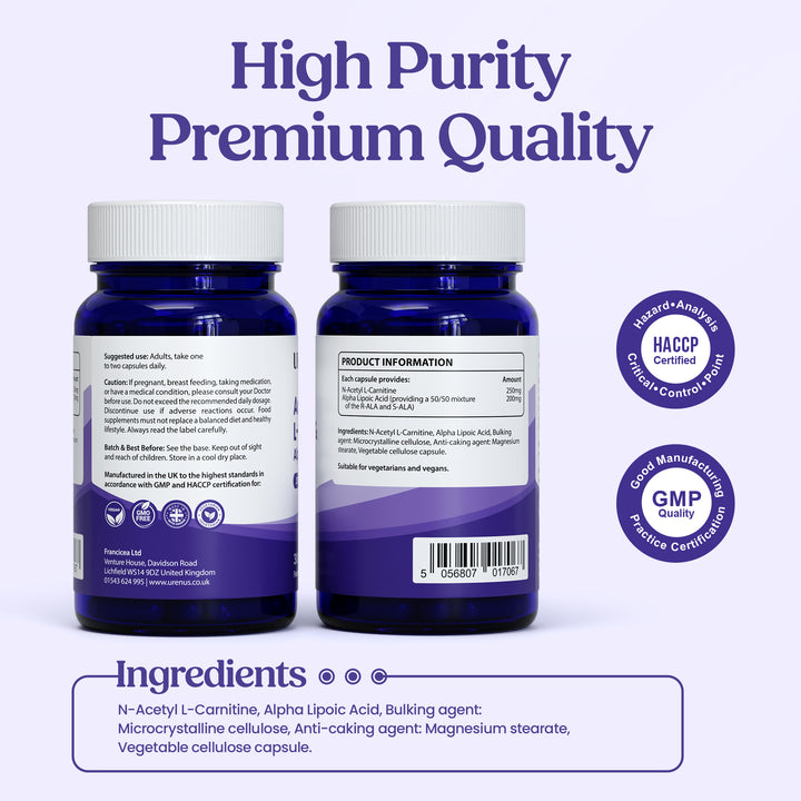 Acetyl L-Carnitine 250mg &amp; Alpha Lipoic Acid 200mg - 30 Capsules