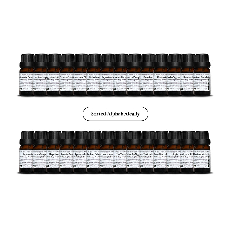 Homeopathic Kit of Polychrests Containing 28 Most Commonly Used Remedies in 30C Potency - 10ml Glass Container