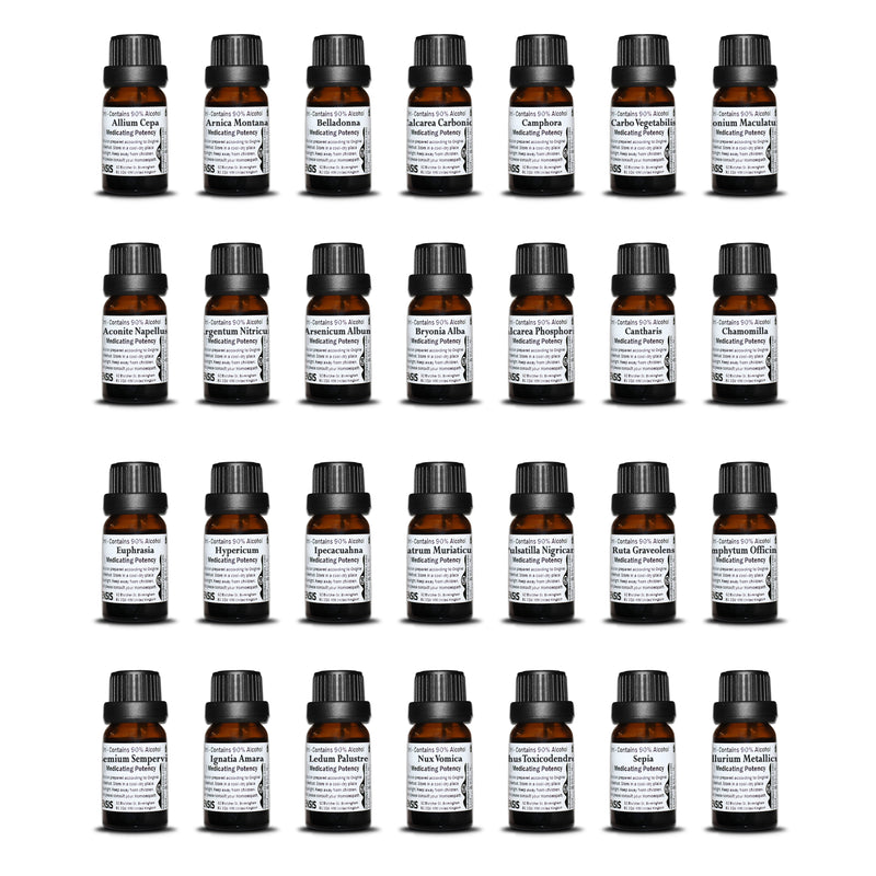 Homeopathic Kit of Polychrests Containing 28 Most Commonly Used Remedies in 30C Potency - 10ml Glass Container
